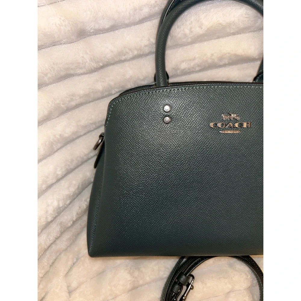 Coach Mini Lillie Carryall Forest Green Crossgrain Leather Satchel Crossbody Bag